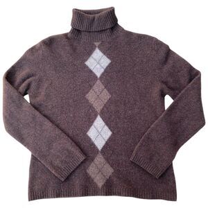 Turtleneck Size L 100% lambswool argyle cabincore Academia Preppy Classic